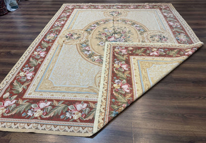 Needlepoint Rug 8x10 Aubusson Savonnerie European Floral Elegant Handwoven Wool Carpet