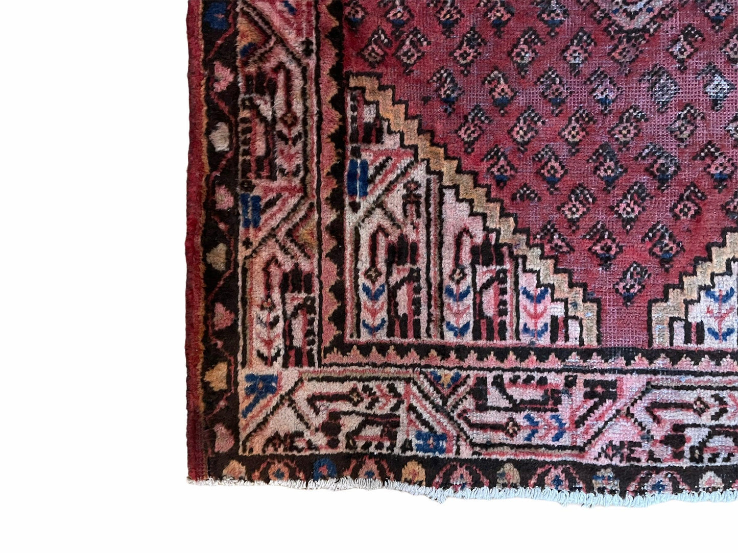 Antique Hand Knotted Wool Rug 4x6 With Organic Dyes Red Ivory Tribal Boho