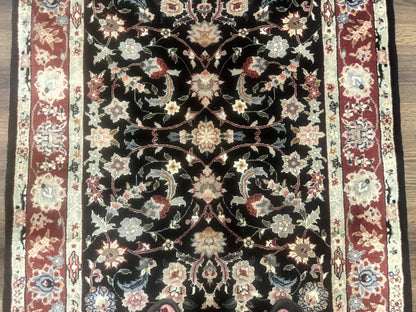 Black Sino Persian Rug 3x5, Wool with Silk Highlights, Floral, Fine 170 KPSI