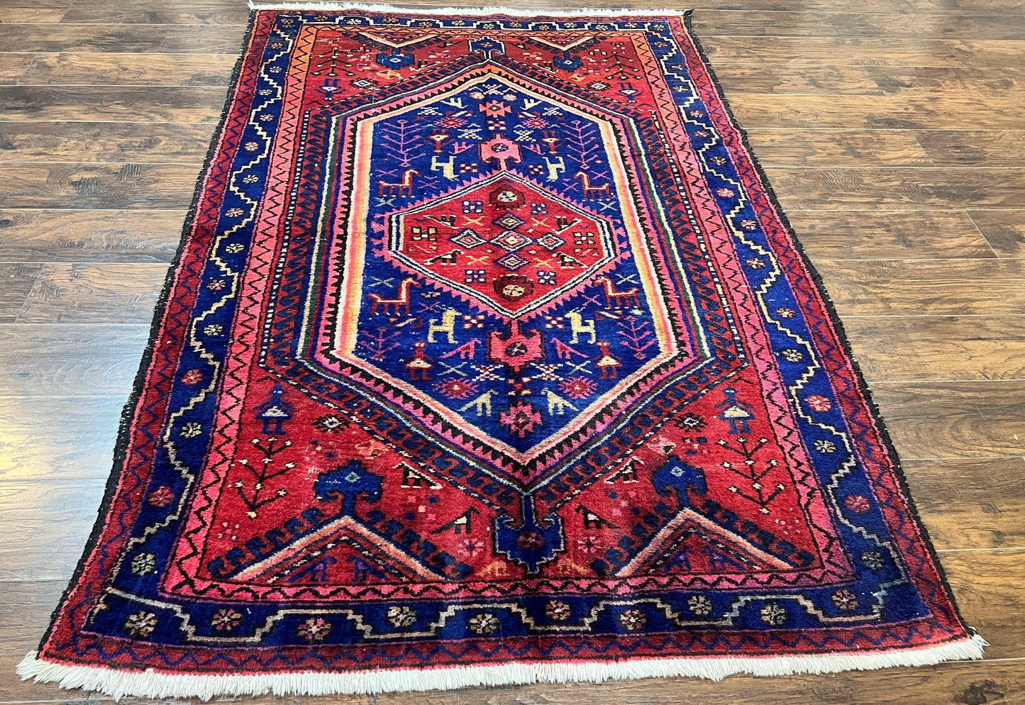 Persian Tribal Rug 5x7 Hand Knotted Wool Vintage Hamadan Nahavand Carpet Geometric Oriental