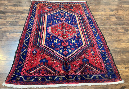 Persian Tribal Rug 5x7 Hand Knotted Wool Vintage Hamadan Nahavand Carpet Geometric Oriental