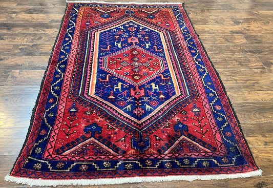 Persian Tribal Rug 5x7 Hand Knotted Wool Vintage Hamadan Nahavand Carpet Geometric Oriental