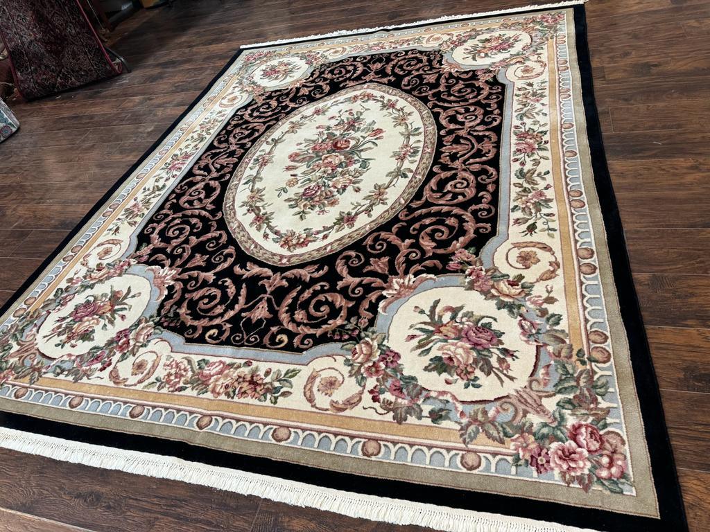 Aubusson Rug 8x10 Handmade Wool Pile Floral European Design
