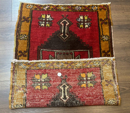 Turkish Yastik Rug 2x3 Geometric Medallion Hand Knotted Wool Red