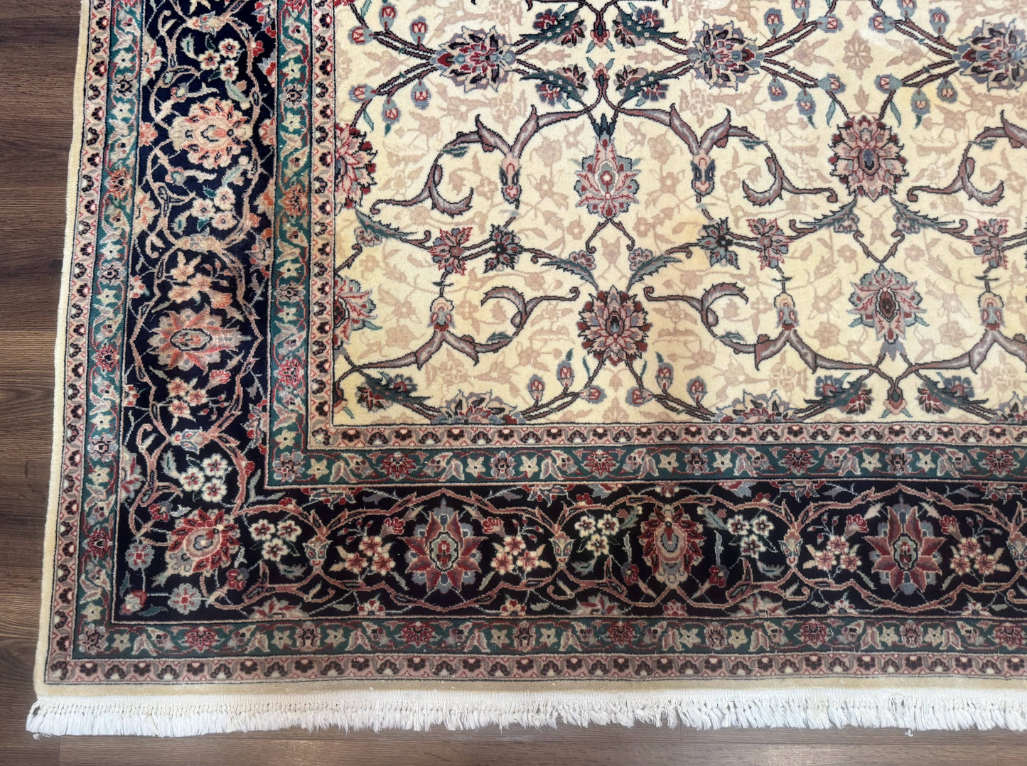 Sino Persian Rug 8x10, Allover Pattern, Beige and Midnight Blue, Wool Oriental Carpet