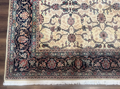 Sino Persian Rug 8x10, Allover Pattern, Beige and Midnight Blue, Wool Oriental Carpet