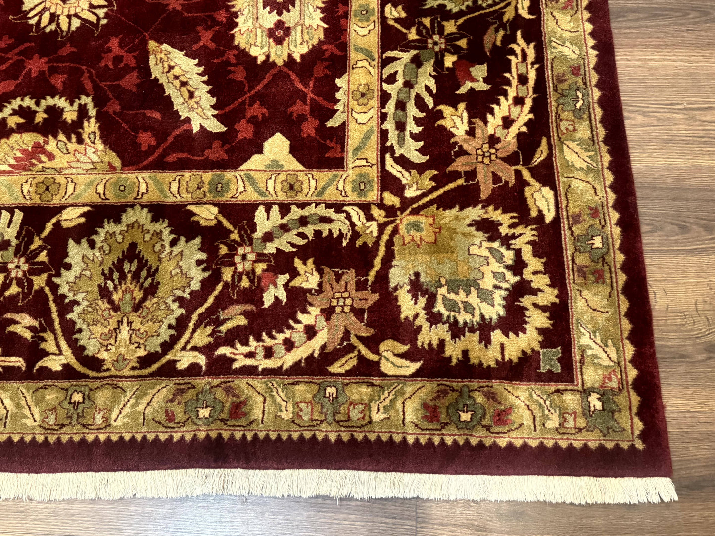 Indo Mahal Rug 9x12, Allover Pattern, Dark Red, Traditional Wool Area Rug