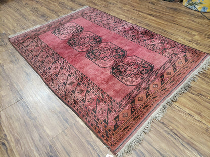 Bukhara Area Rug Hand Knotted Bokhara Bashir 4x6 Red and Black Wool