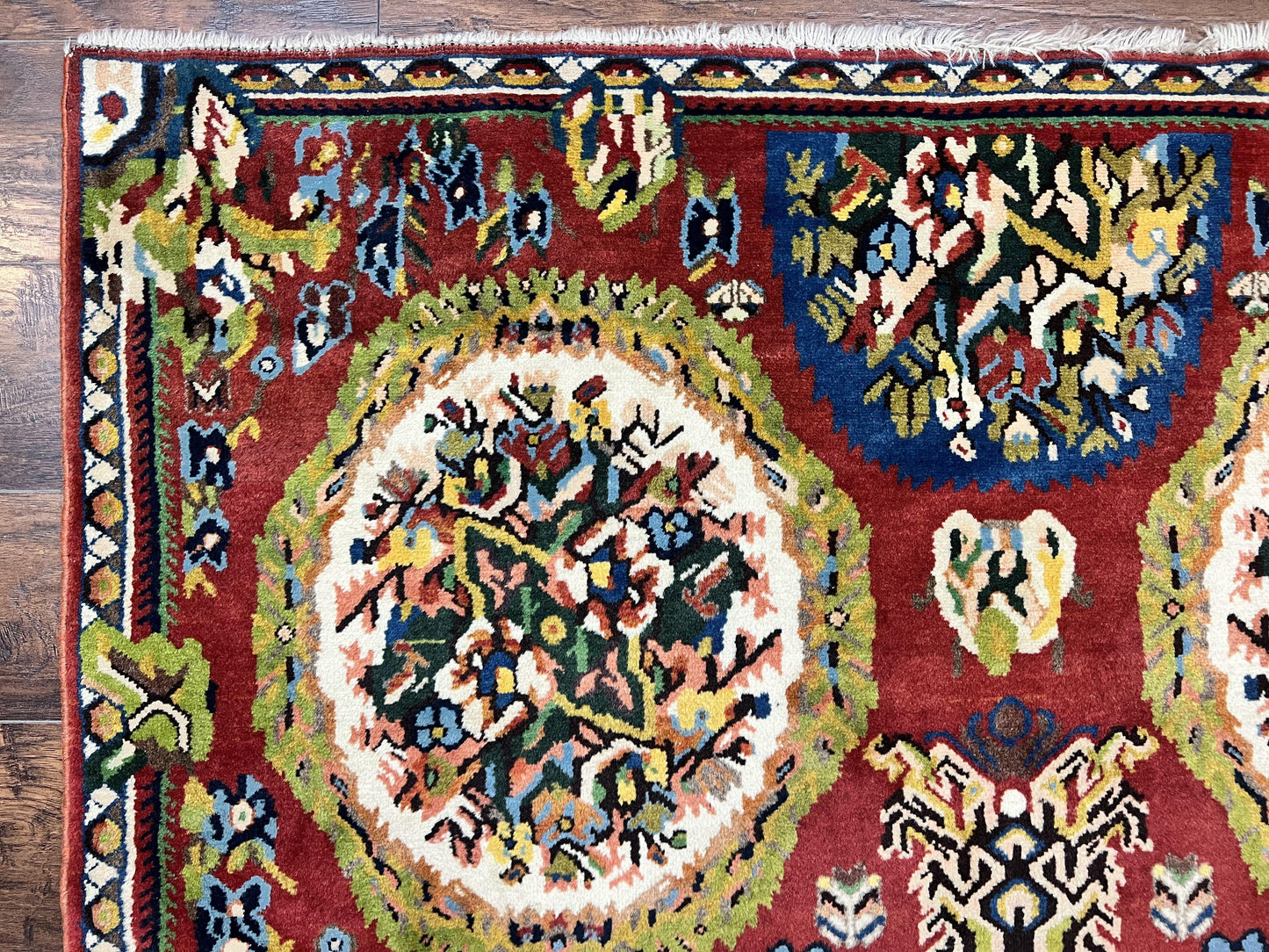 Persian Bakhtiari Rug 5x8, Wool Hand Knotted Antique Carpet, Red, Floral Oriental Rug, 5 x 8 Medium Sized Rug