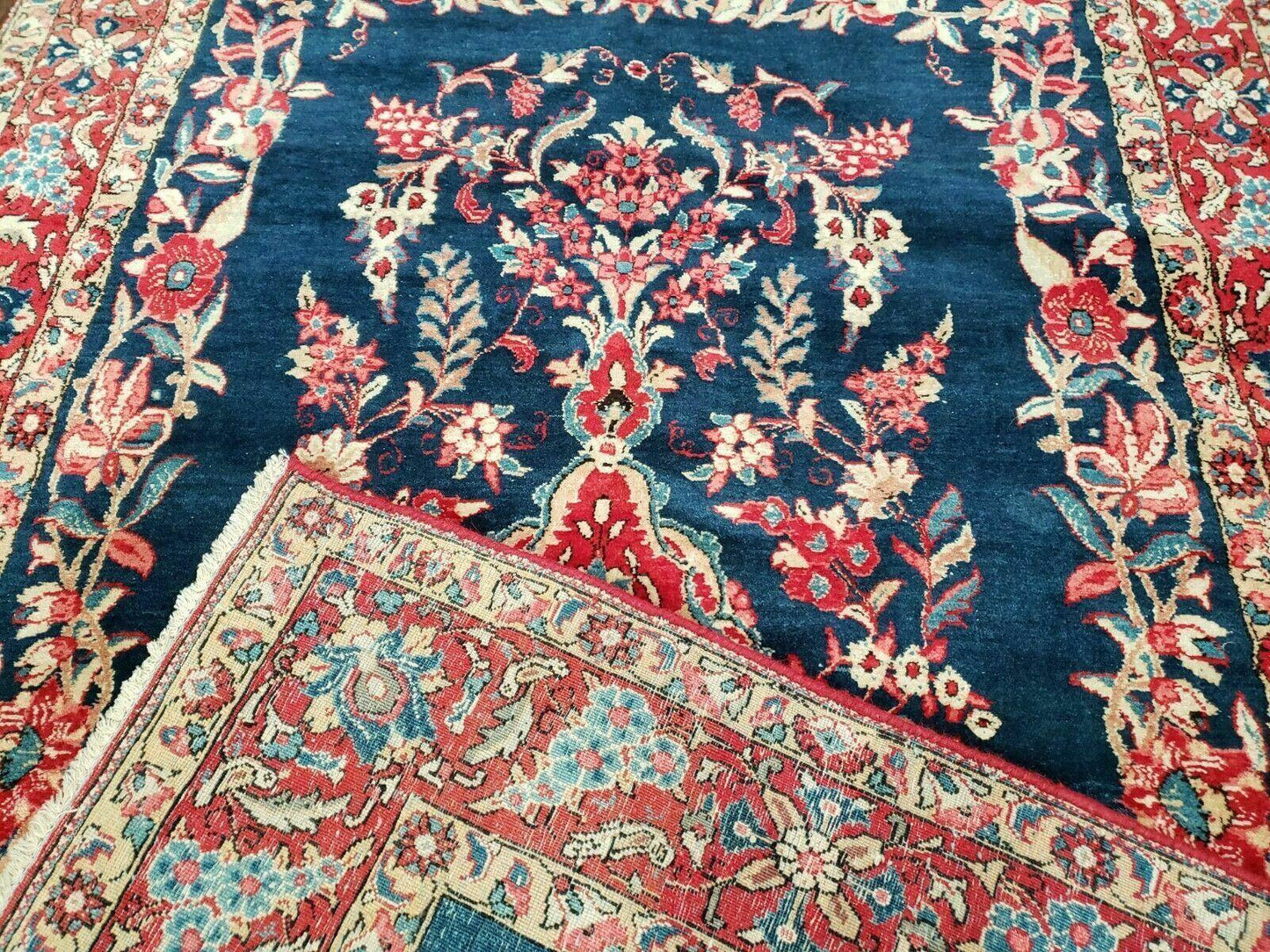 Vintage Turkish Wool Rug 4 By 7 Feet Floral Birds Tree Of Life Blue Red Handmade