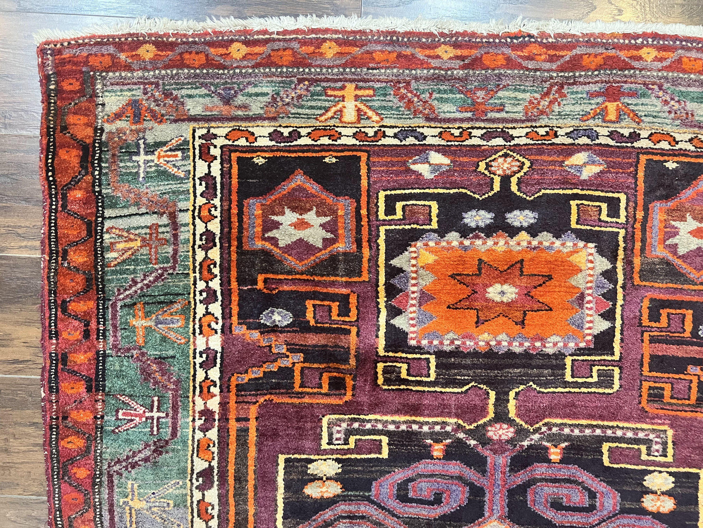 Persian Tribal Rug 5x6, Persian Nahavand Rug, Purple, Geometric Vintage Wool Handmade Carpet