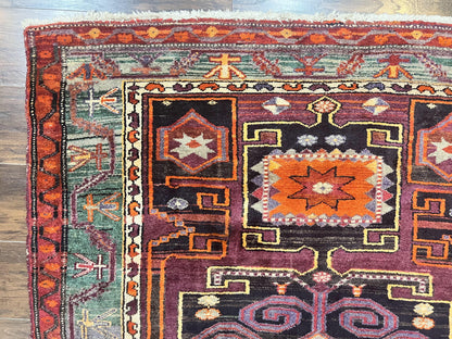 Persian Tribal Rug 5x6, Persian Nahavand Rug, Purple, Geometric Vintage Wool Handmade Carpet