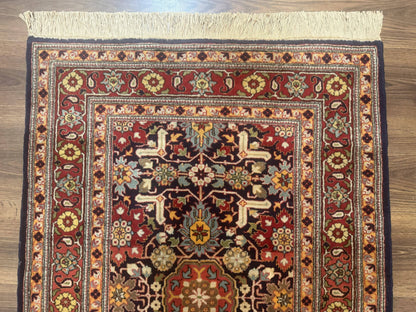 Turkish Hereke Rug 3x5 Hand Knotted Wool Vintage Navy Blue Red 210 KPSI