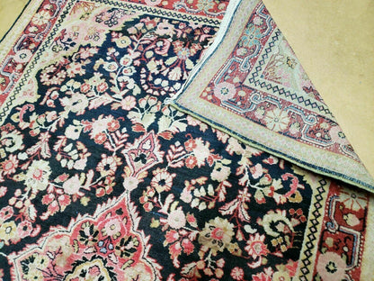 Antique Handmade India Floral Oriental Wool Rug 4x6 Full Pile Blue