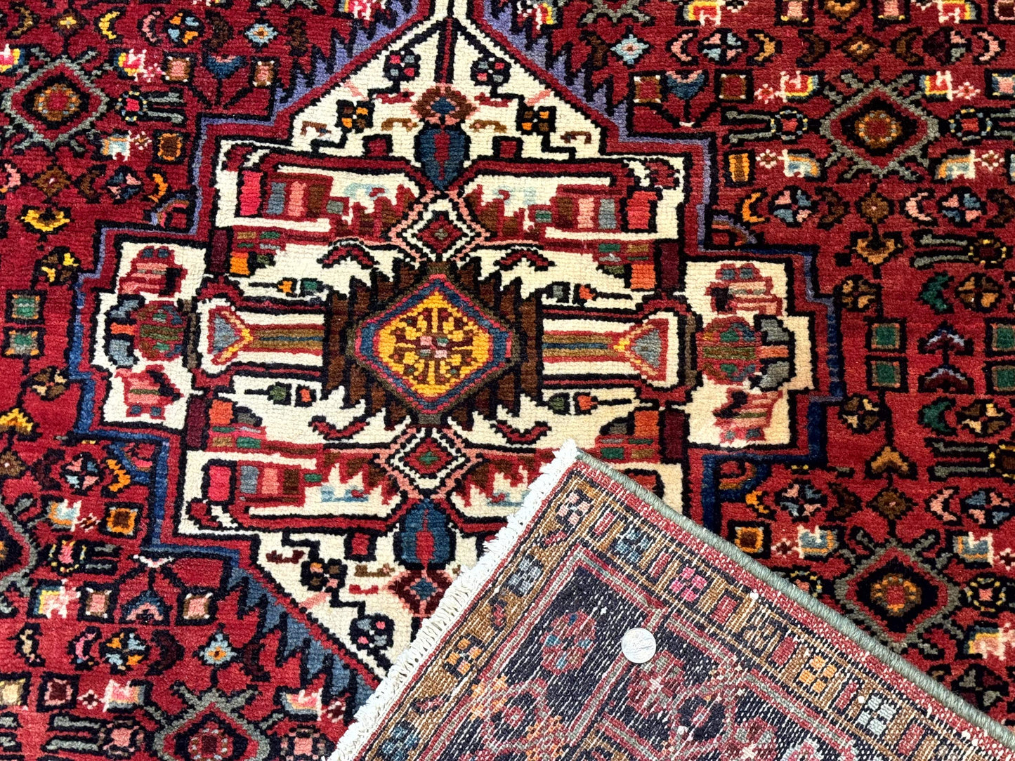 Persian Hamadan Rug 4x7 Tribal Malayer Carpet Red Ivory Bohemian Antique