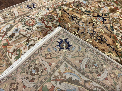 Indian Agra Rug 8x10, Wool Vintage Handmade Carpet, Gray Brown