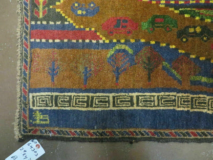 Vintage Afghan Balouch Tribal Wool Pictorial Rug 3x5 Handmade