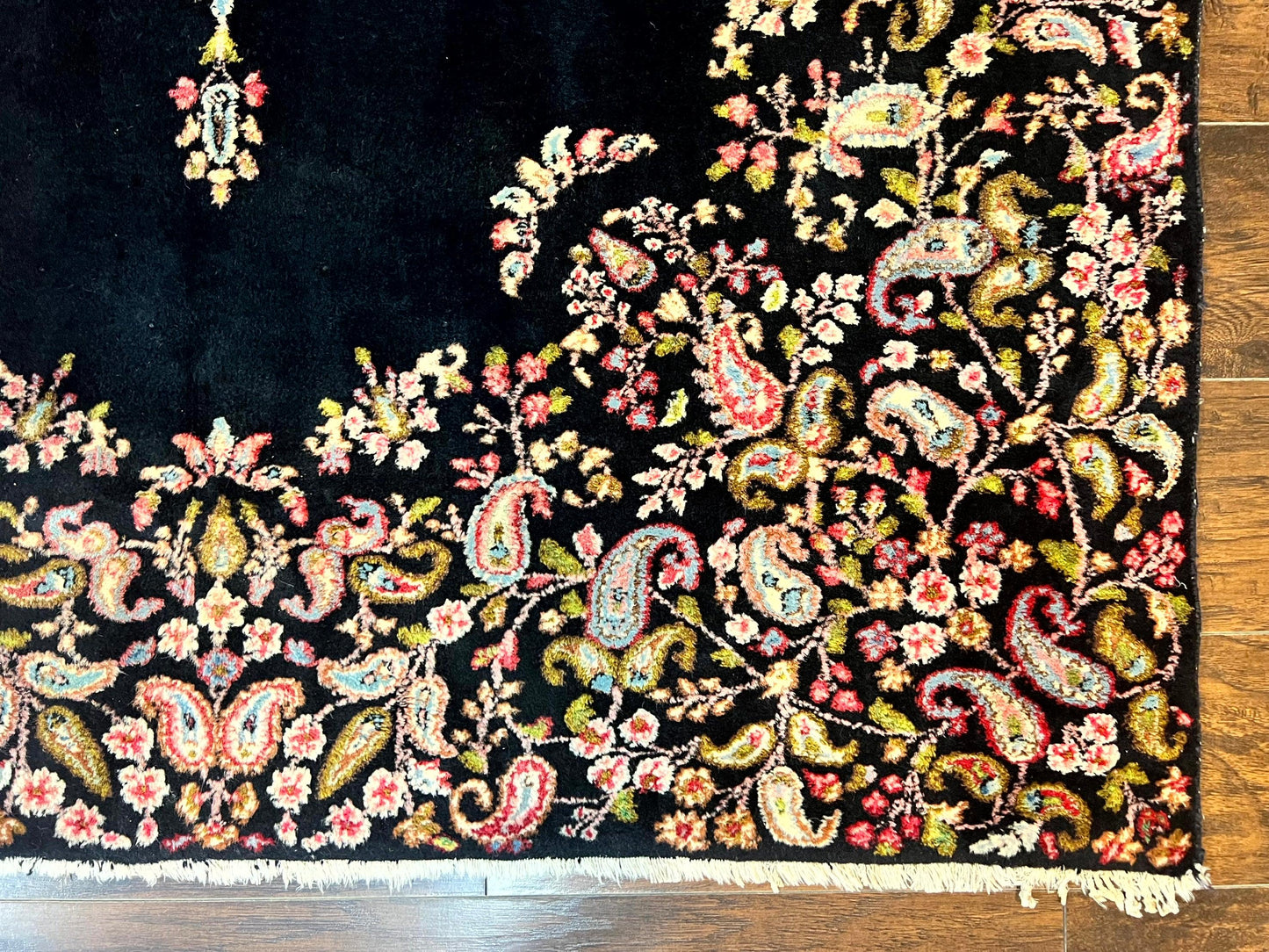 Antique Persian Kirman Rug 5x8, Floral Kirman, Midnight Blue/Black, Semi Open Field, Handmade Vintage Wool Carpet