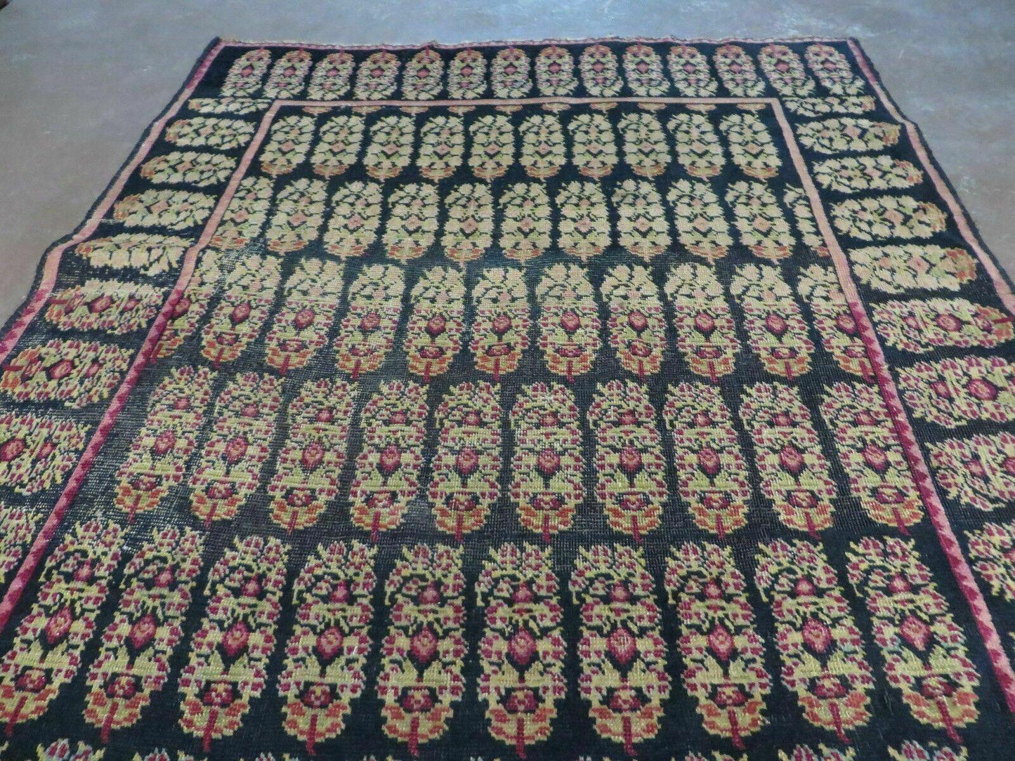 Antique Karabagh Caucasian Rug Handmade Wool Paisley Design 4x9 Vintage Carpet 1880s