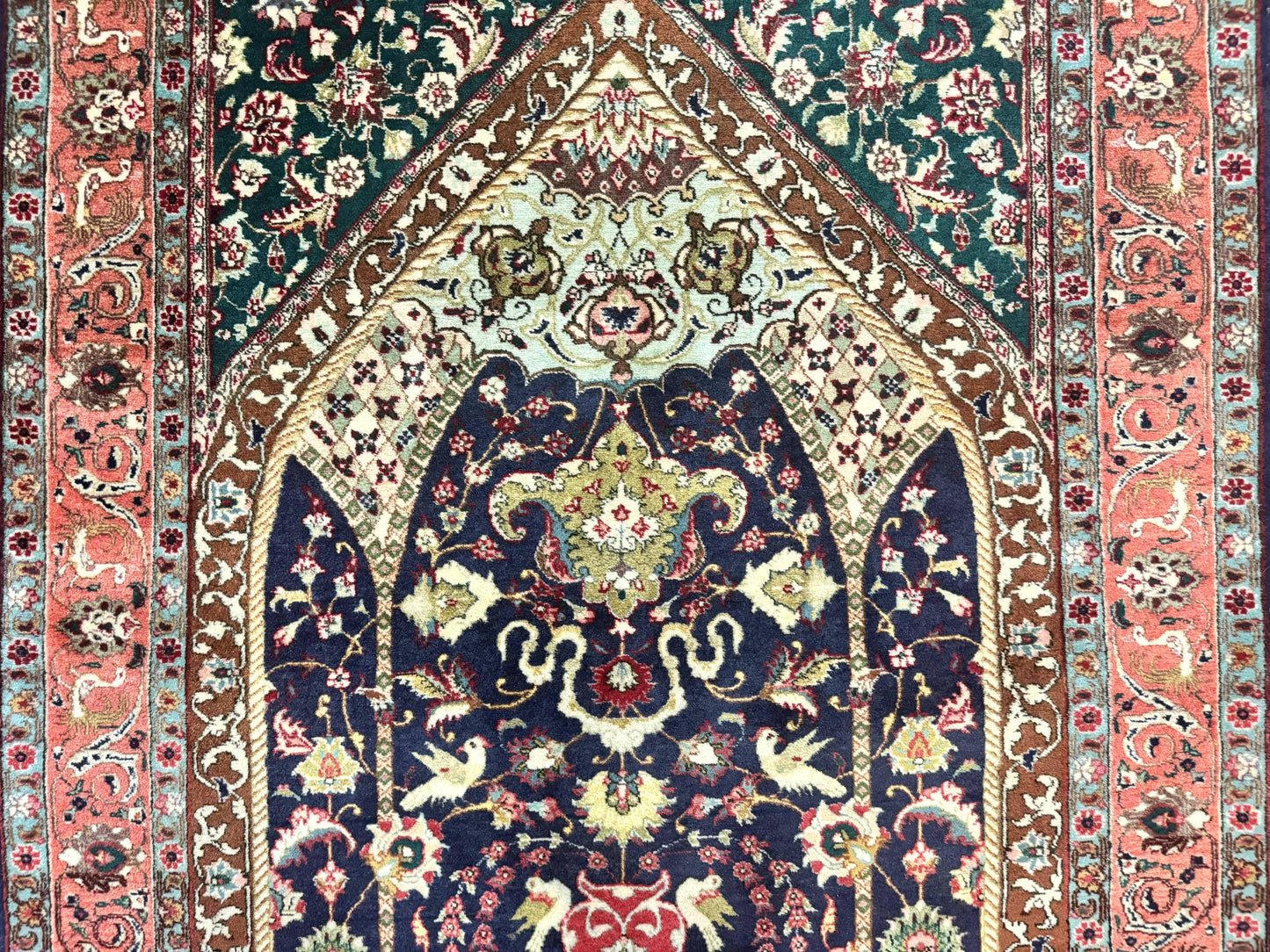 Persian Tabriz Rug 3x4, Navy Blue, Birds, Floral, Prayer Rug, Handmade Wool Rug, Finely Hand Knotted 325 KPSI
