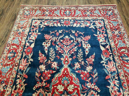 Vintage Turkish Wool Rug 4 By 7 Feet Floral Birds Tree Of Life Blue Red Handmade