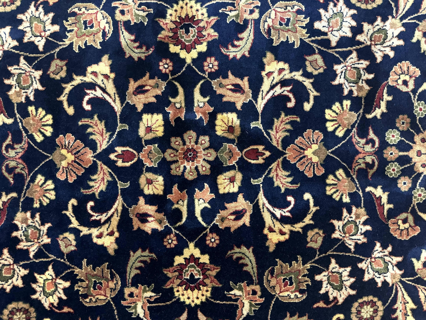 Indo Persian Rug 8x10, Navy Blue and Red, Floral Allover, Hand Knotted Vintage Wool Carpet, Indo Sarouk