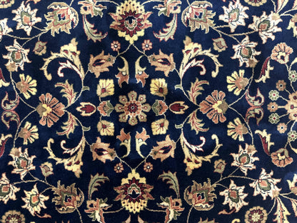 Indo Persian Rug 8x10, Navy Blue and Red, Floral Allover, Hand Knotted Vintage Wool Carpet, Indo Sarouk