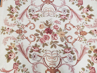 Aubusson Savonnerie Rug Vintage Chinese Handwoven Wool 6x8 Area Rug Flat Weave