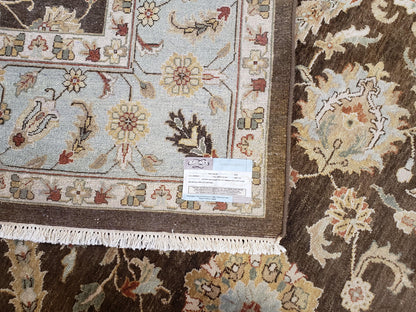 Oushak Wool Rug Indo Mahal Vintage Hand Knotted 8 Ft 8 In By 12 Ft Floral Brown And Blue