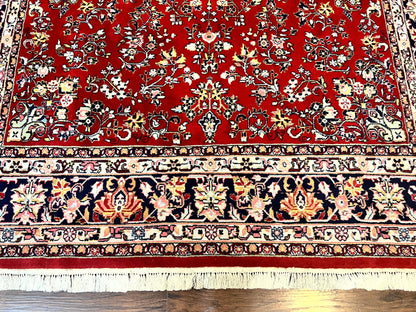 Indo Persian Sarouk Rug 8x10, Red, Floral Allover, Handmade Vintage Wool Carpet, Traditional Rug