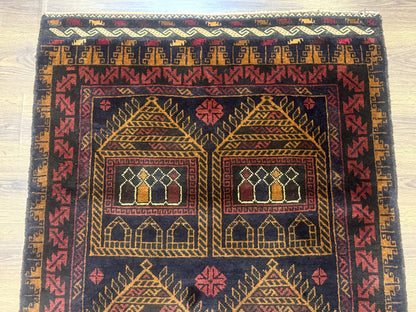 Afghan Balouch Rug Navy Blue 3x7 Handmade Hand Knotted Wool