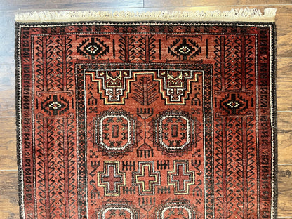 Antique Persian Turkoman Rug 3x6 Wool Tribal Handmade Carpet Red And Black