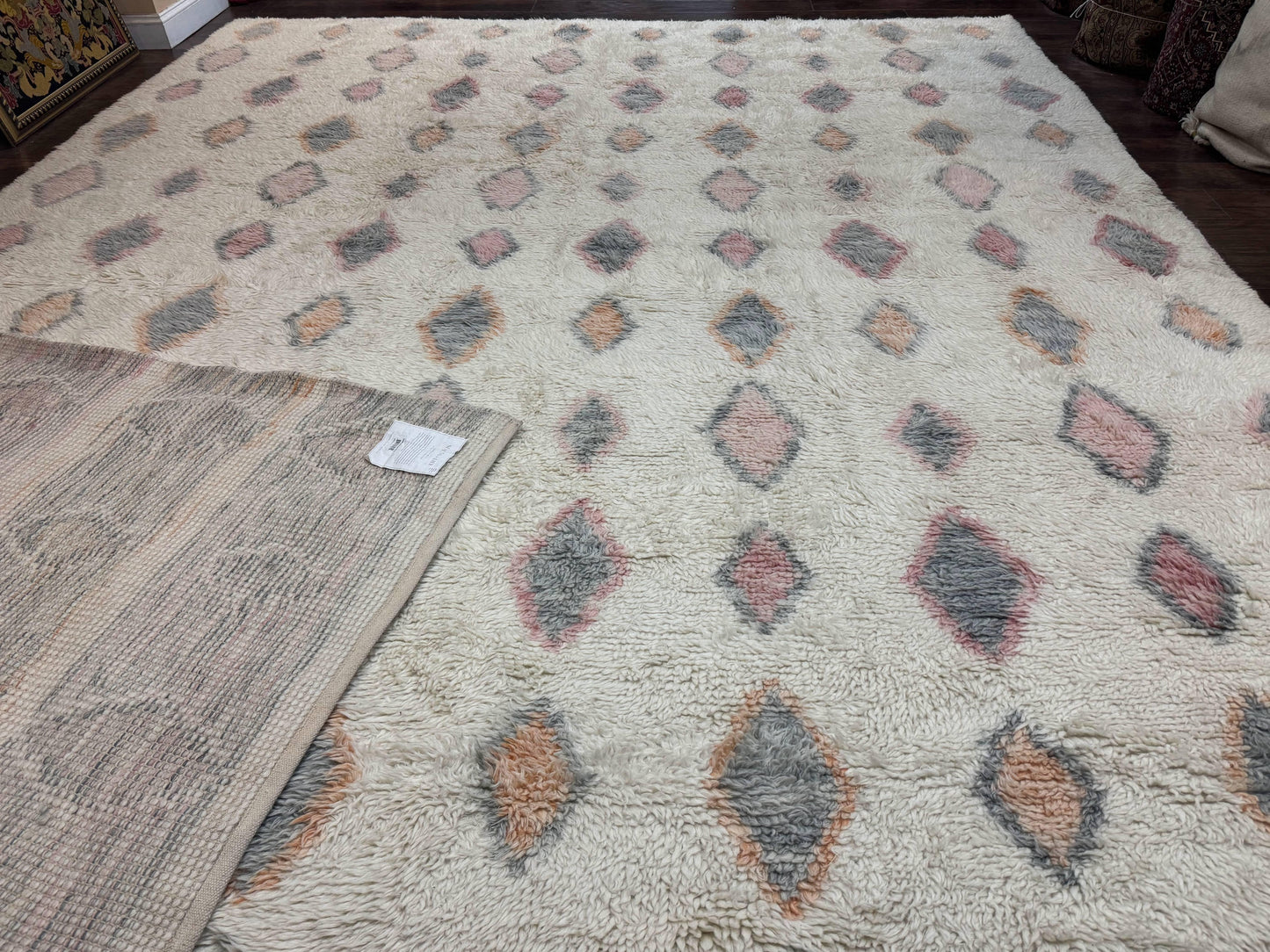 Large Modern Contemporary Indian Shag Rug 11x14, Ivory, Handmade Wool Carpet