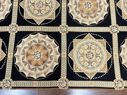 Needlepoint Rug 8x10 Handwoven Wool Panel Design Vintage French European