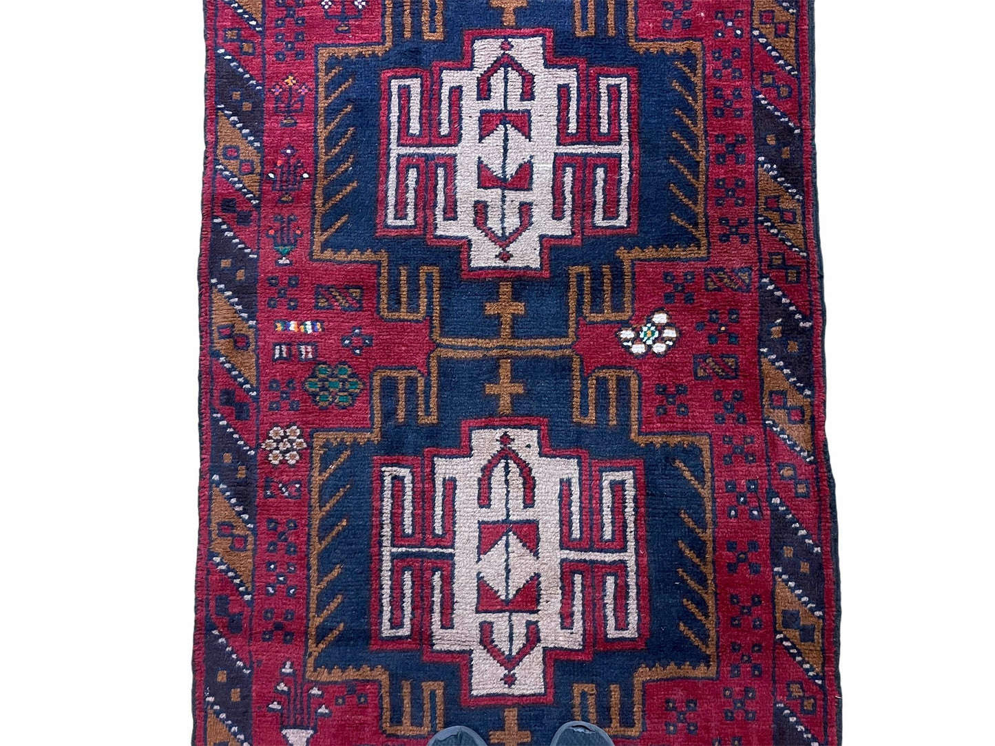 Balouchi Wool Rug Vintage Handmade Afghan Tribal Red Beige 2 Ft 9 In By 4 Ft 7 In