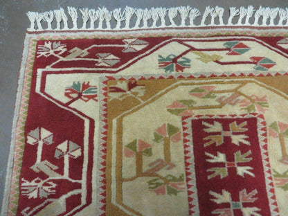 Vintage Turkish Kazak Wool Rug 4x6 Handmade Knotted Carpet Milas Origin