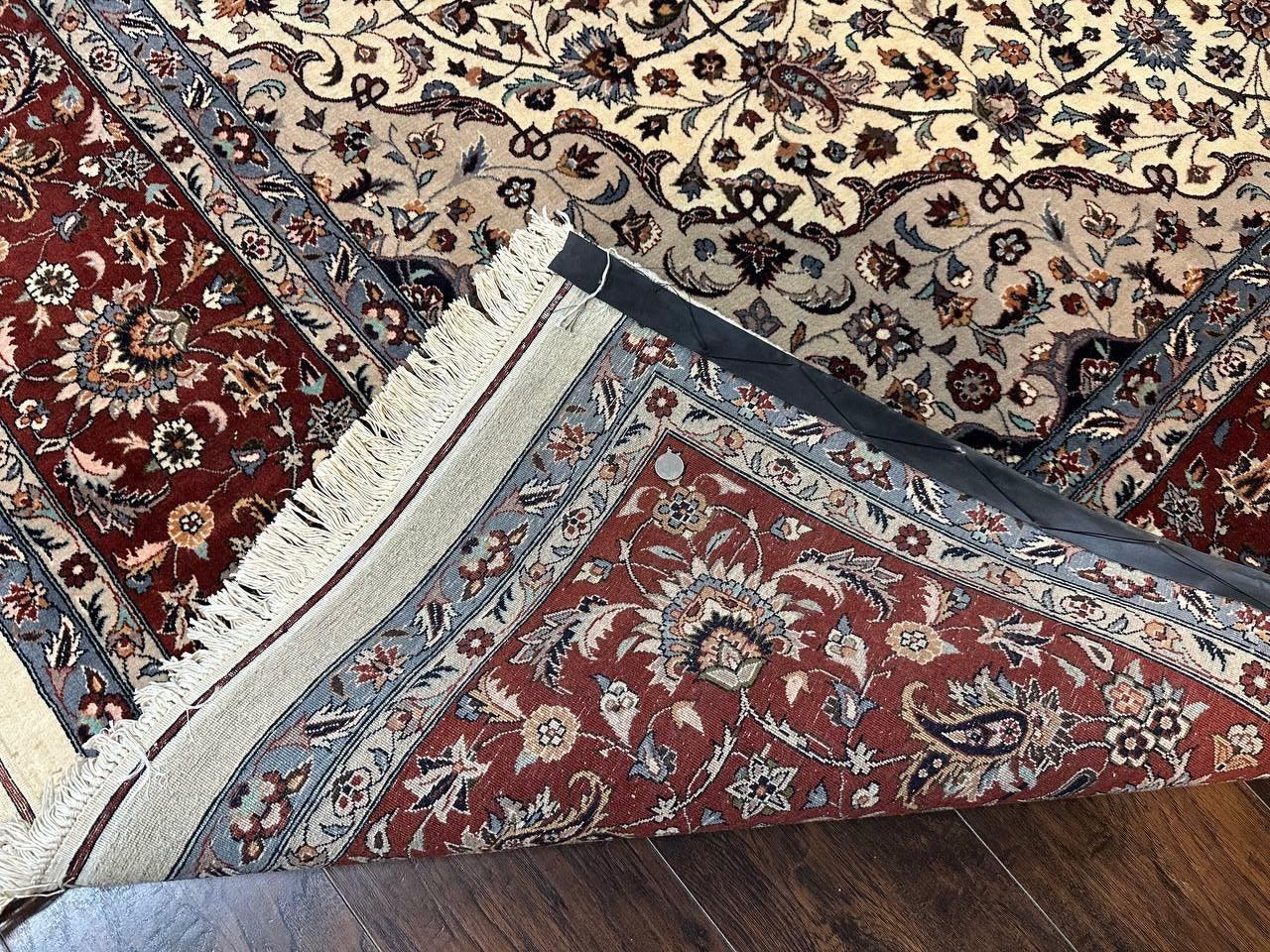 Sino Persian Rug 9x12, Vintage Wool Oriental Carpet, Floral Medallion, Wool Rug, Cream and Maroon