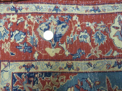 Oriental Floral Medallion Wool Rug Vintage Handmade 3x5 Beige Red Blue Veg Dyes