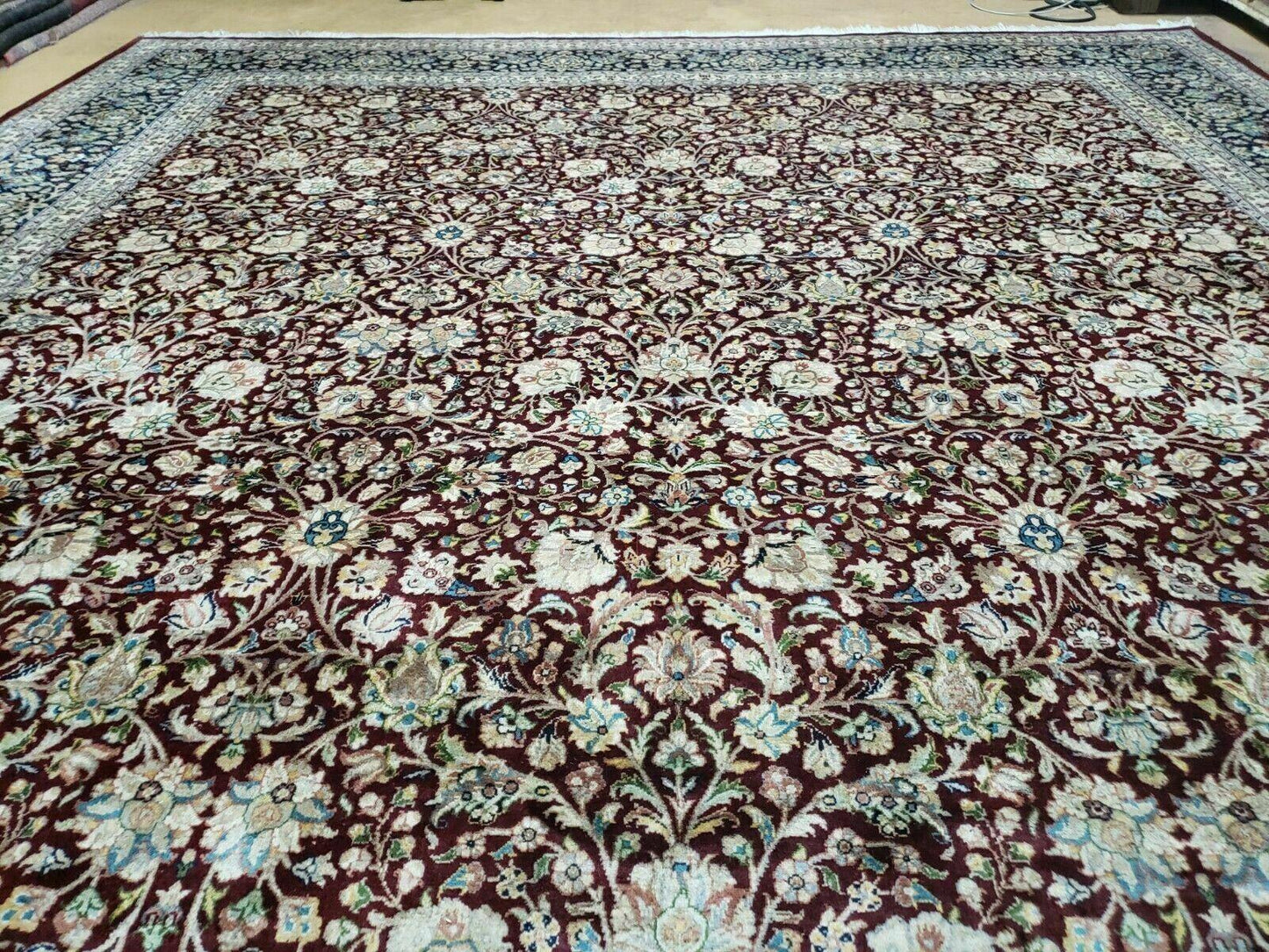 Handmade Sino Persian Rug 9x12 Floral Allover Tabriz Design Maroon And Navy