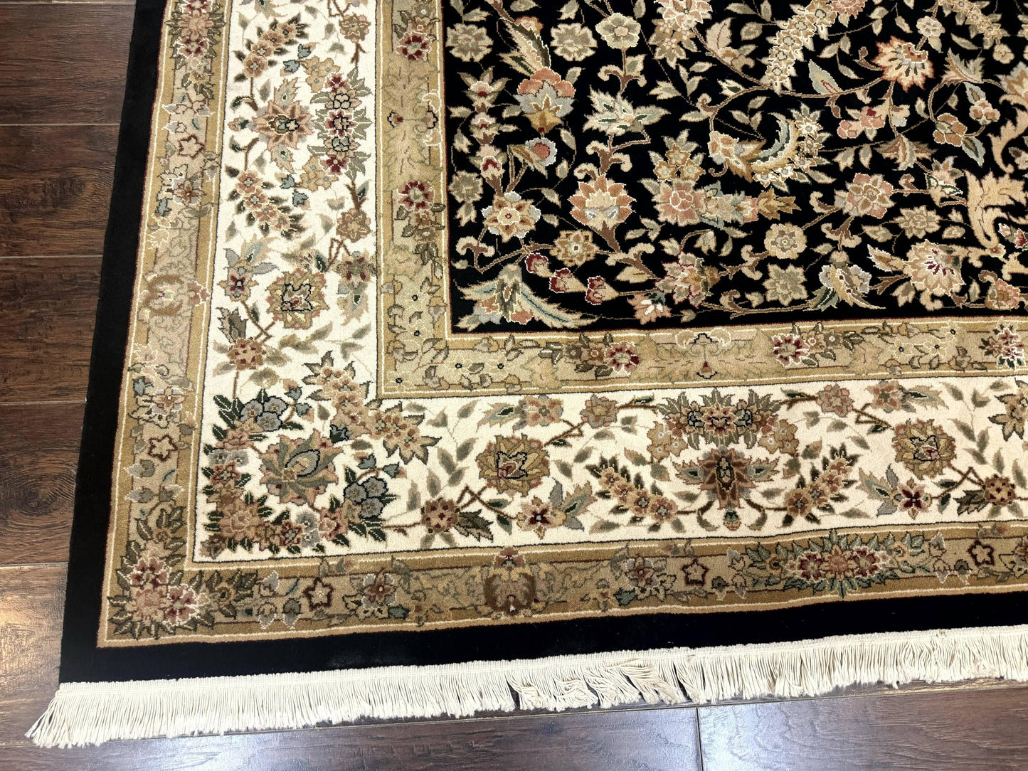 Sino Persian Rug 9x12, Floral Medallion, Black and Ivory, Elegant