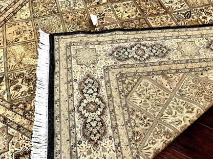 Pak Persian Rug 8x10, Multipanel Kirman Design, Wool Hand Knotted Vintage Carpet, Fine Weave Oriental Rug 8 x 10