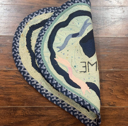 American Hooked Rug Heart Shaped Welcome Mat Vintage Ivory And Blue