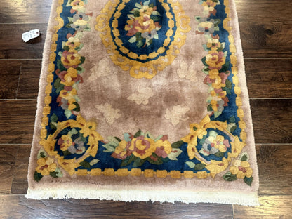 Chinese Wool Rug 3x5 Vintage 90 Line Carpet Small Art Deco Style