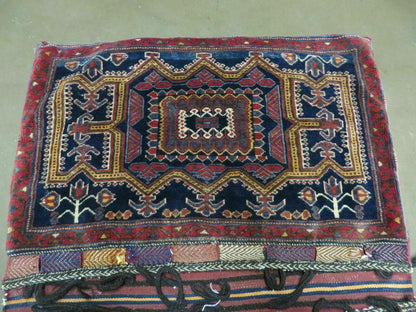 Antique Turkish Saddle Bag Rug Hand Made Tribal Wool 1950s Decor