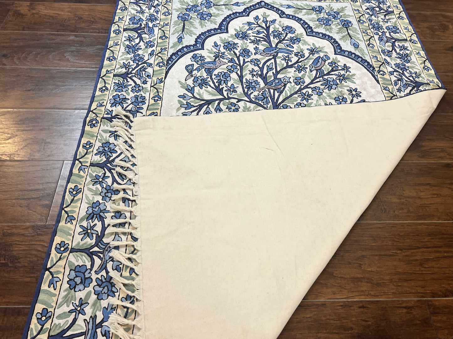 Tree Of Life Rug Indian Hand Stitched Silk On Cotton Vintage 4x6 Wall Hanging
