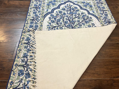 Tree Of Life Rug Indian Hand Stitched Silk On Cotton Vintage 4x6 Wall Hanging
