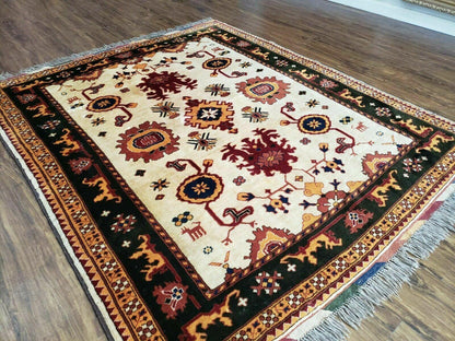 Vintage 1970s Turkish Kazak Wool Rug Hand Knotted Boho Bohemian Floor Decor