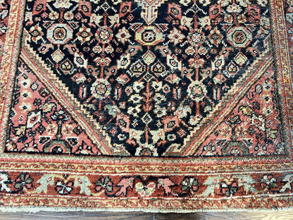 Persian Mahal Rug Antique Hand Knotted Wool Geometric Medallion 4x7