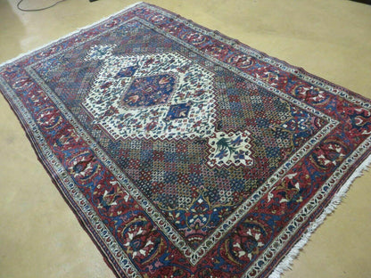 Turkish Floral Oriental Medallion Wool Rug 4x7 Vintage Handmade Vegetable Dye