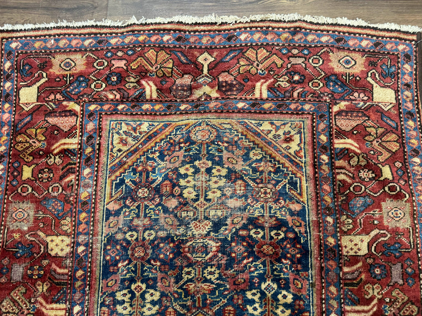 Antique Persian Rug 4x7, Blue and Red Malayer Carpet, Rare